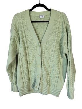 Sunday Best Lime Green Cable Knit Cardigan Sweater Womens S Oversized Chunky